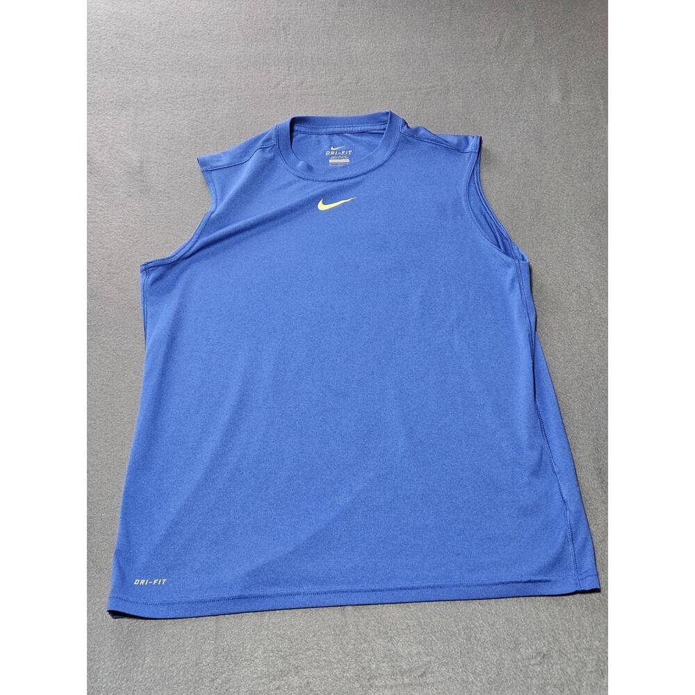 Nike Shirt Women's Extra Large Blue Dri Fit Sleeveless Tank Top Center Swoop
